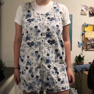 Vintage white and blue floral overall dress
